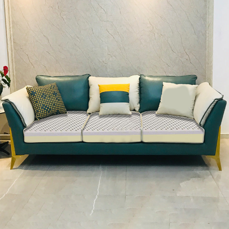 Blue and Cream Faux Leather Sectional Waterproof Sofa with Removable Cushions Clearhalo 'furn' 'furn_sectionals' 'Furniture' 'furniture_sectionals' 'Living Room Furniture' 'Sectionals' 4908757