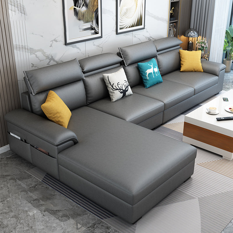 Modern L-Shape Sectional Pillow Back Cushion Sofa and Chaise with Storage Gray-White Clearhalo 'furn' 'furn_sectionals' 'Furniture' 'furniture_sectionals' 'Living Room Furniture' 'Sectionals' 4908766