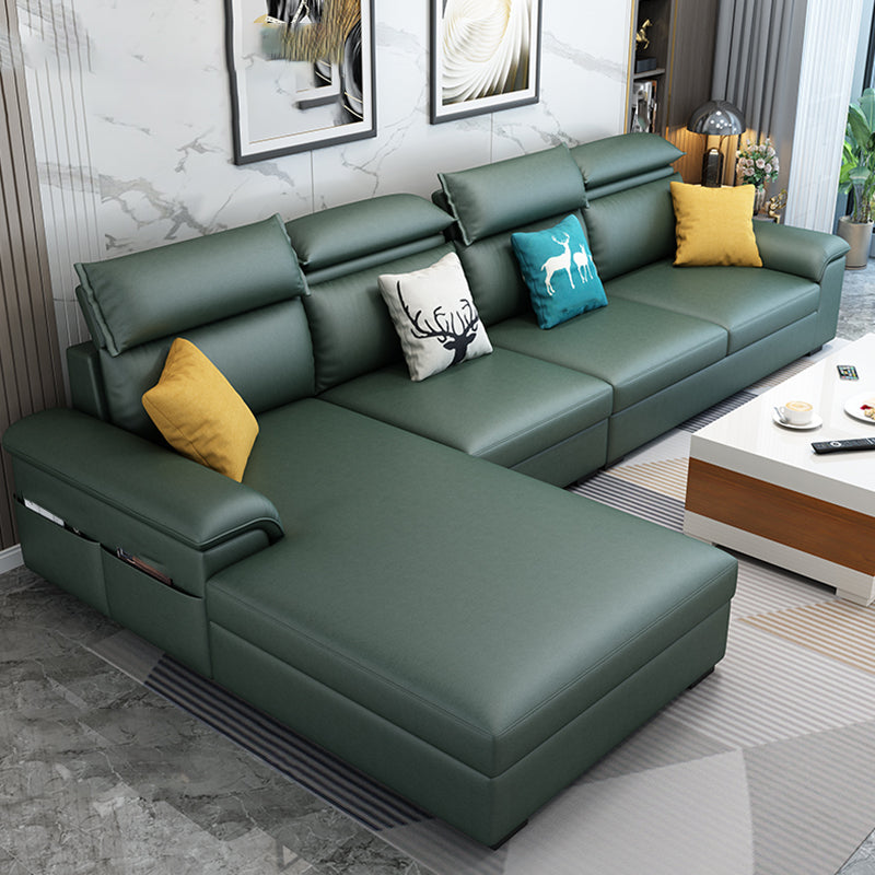 Modern L-Shape Sectional Pillow Back Cushion Sofa and Chaise with Storage Blackish Green Clearhalo 'furn' 'furn_sectionals' 'Furniture' 'furniture_sectionals' 'Living Room Furniture' 'Sectionals' 4908767
