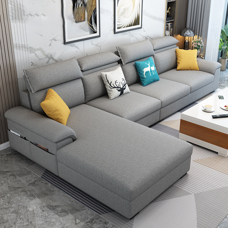 Modern L-Shape Sectional Pillow Back Cushion Sofa and Chaise with Storage Light Gray Clearhalo 'furn' 'furn_sectionals' 'Furniture' 'furniture_sectionals' 'Living Room Furniture' 'Sectionals' 4908768