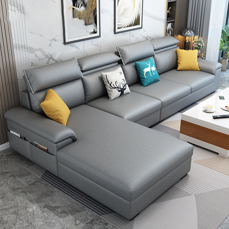 Modern L-Shape Sectional Pillow Back Cushion Sofa and Chaise with Storage Light Gray-Black Clearhalo 'furn' 'furn_sectionals' 'Furniture' 'furniture_sectionals' 'Living Room Furniture' 'Sectionals' 4908769