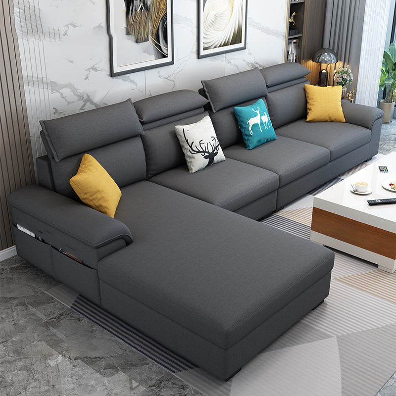 Modern L-Shape Sectional Pillow Back Cushion Sofa and Chaise with Storage Dark Gray Clearhalo 'furn' 'furn_sectionals' 'Furniture' 'furniture_sectionals' 'Living Room Furniture' 'Sectionals' 4908772