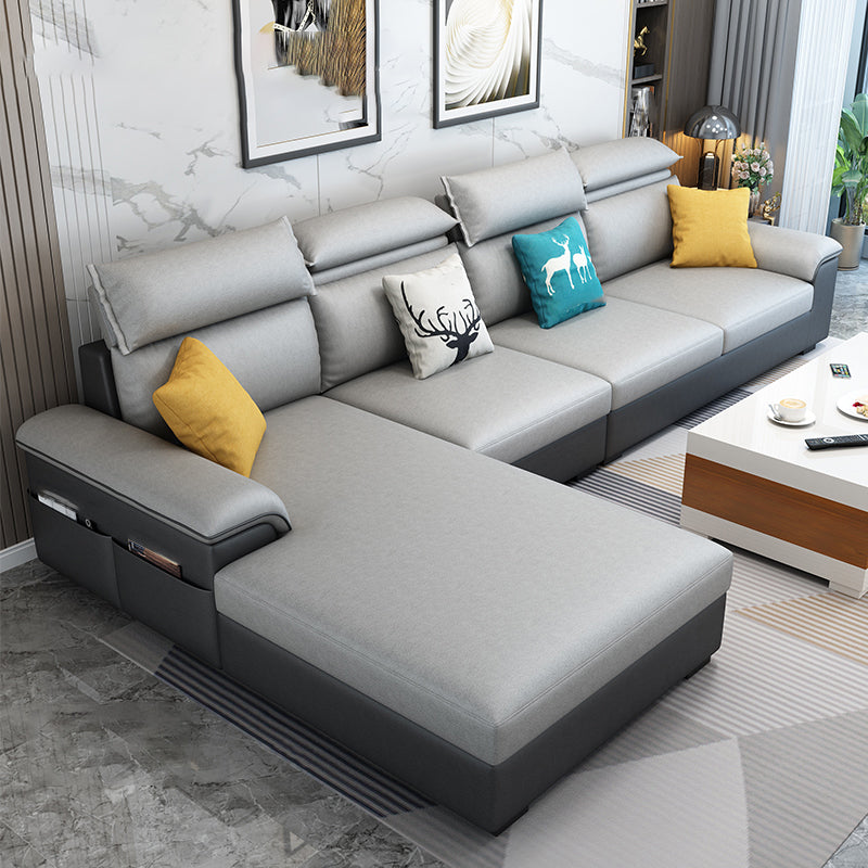 Modern L-Shape Sectional Pillow Back Cushion Sofa and Chaise with Storage Dark Grey Light Grey Clearhalo 'furn' 'furn_sectionals' 'Furniture' 'furniture_sectionals' 'Living Room Furniture' 'Sectionals' 4908773