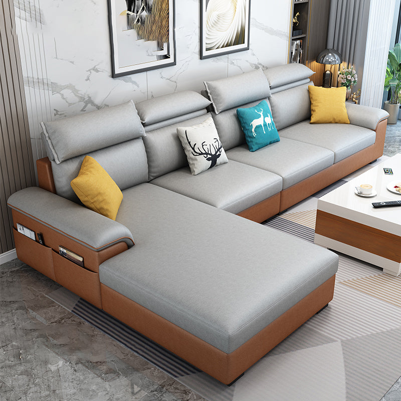 Modern L-Shape Sectional Pillow Back Cushion Sofa and Chaise with Storage Orange Dark Grey Memory Foam Clearhalo 'furn' 'furn_sectionals' 'Furniture' 'furniture_sectionals' 'Living Room Furniture' 'Sectionals' 4908774