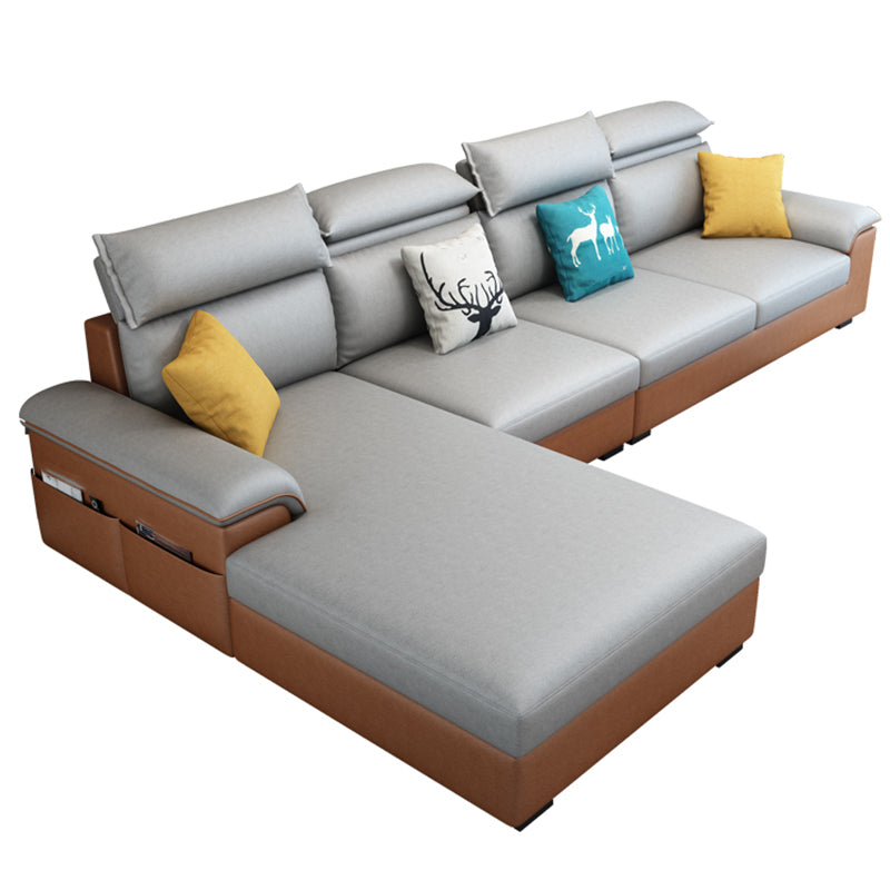 Modern L-Shape Sectional Pillow Back Cushion Sofa and Chaise with Storage Orange Dark Grey Latex Clearhalo 'furn' 'furn_sectionals' 'Furniture' 'furniture_sectionals' 'Living Room Furniture' 'Sectionals' 4908775