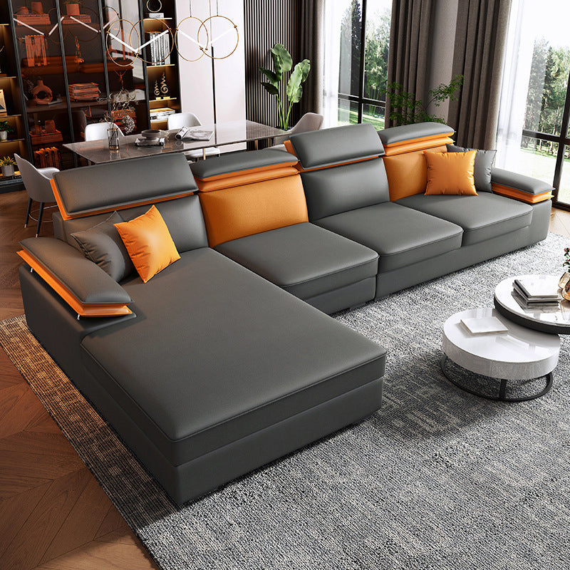Mid-Century Modern L-Shape Sectional Pillow Top Arm Sofa and Chaise Orange Dark Grey Left Clearhalo 'furn' 'furn_sectionals' 'Furniture' 'furniture_sectionals' 'Living Room Furniture' 'Sectionals' 4908780