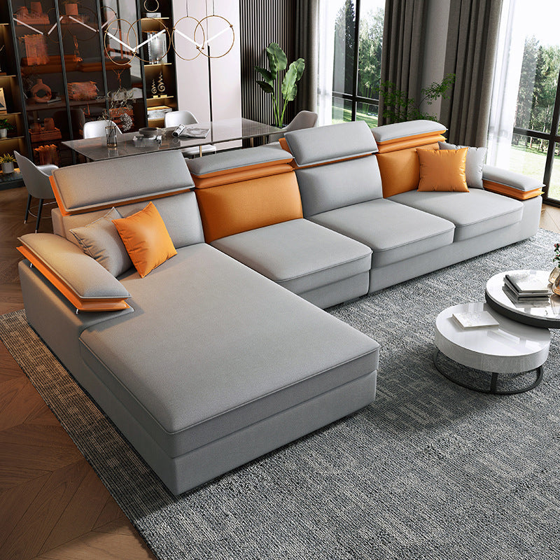 Mid-Century Modern L-Shape Sectional Pillow Top Arm Sofa and Chaise Orange Light Grey Left Clearhalo 'furn' 'furn_sectionals' 'Furniture' 'furniture_sectionals' 'Living Room Furniture' 'Sectionals' 4908784