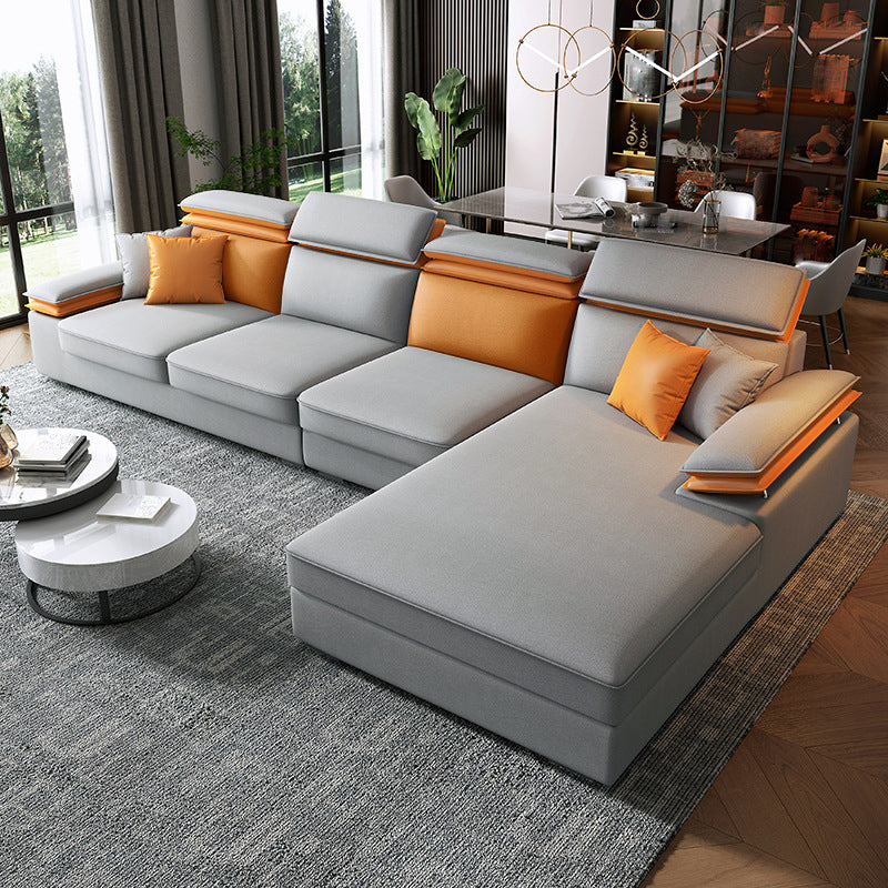 Mid-Century Modern L-Shape Sectional Pillow Top Arm Sofa and Chaise Orange Light Grey Right Clearhalo 'furn' 'furn_sectionals' 'Furniture' 'furniture_sectionals' 'Living Room Furniture' 'Sectionals' 4908788