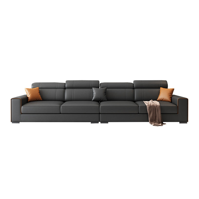 Modern Black Faux Leather Sectional Square Arm Sofa for Living Room 130"L x 35"W x 35"H Clearhalo 'furn' 'furn_sectionals' 'Furniture' 'furniture_sectionals' 'Living Room Furniture' 'Sectionals' 4908809