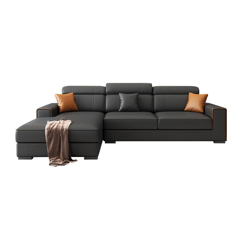 Modern Black Faux Leather Sectional Square Arm Sofa for Living Room 100"L x 71"W x 35"H Clearhalo 'furn' 'furn_sectionals' 'Furniture' 'furniture_sectionals' 'Living Room Furniture' 'Sectionals' 4908810