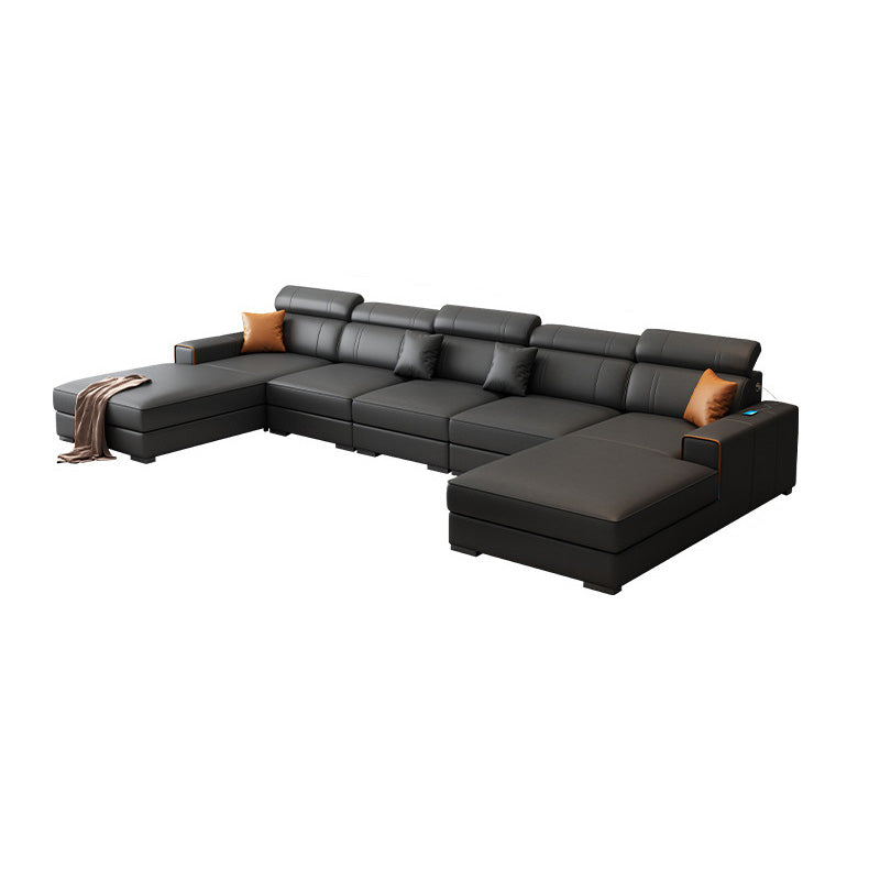 Modern Black Faux Leather Sectional Square Arm Sofa for Living Room 157"L x 71"W x 35"H Foam Clearhalo 'furn' 'furn_sectionals' 'Furniture' 'furniture_sectionals' 'Living Room Furniture' 'Sectionals' 4908815
