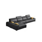 Modern Faux Leather Pillow Top Arm Sectional Stain-Resistant Sofa with Removable Cushions 134"L x 71"W x 39"H Black-Gray Sponge Clearhalo 'furn' 'furn_sectionals' 'Furniture' 'furniture_sectionals' 'Living Room Furniture' 'Sectionals' 4908831