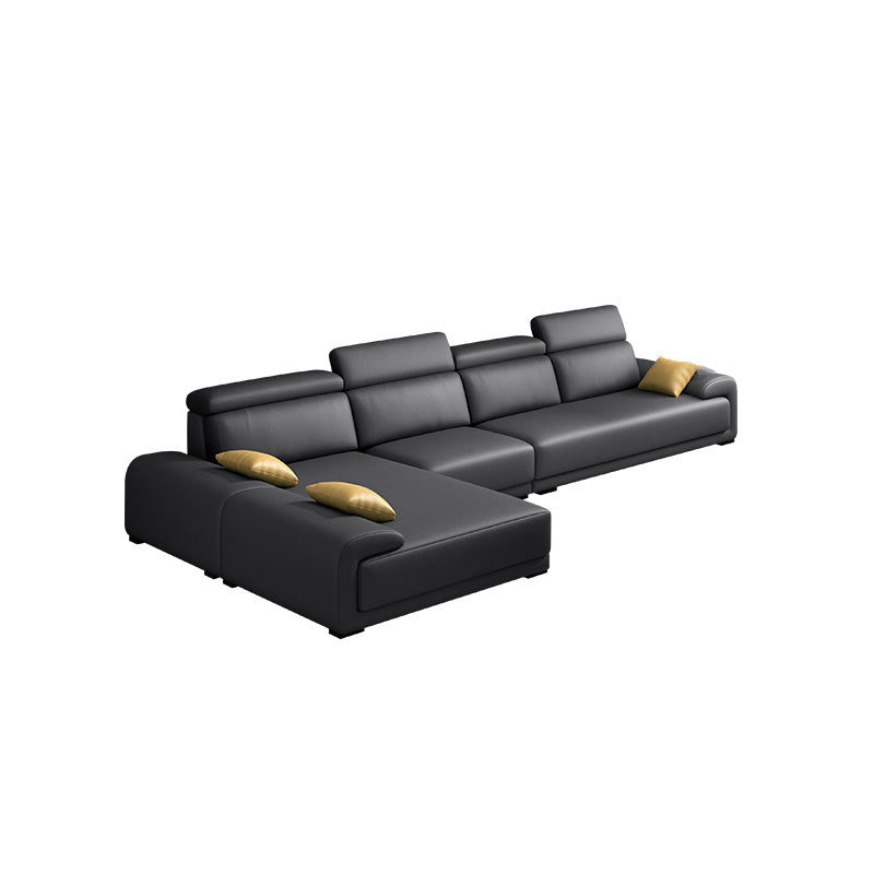 Modern Faux Leather Pillow Top Arm Sectional Stain-Resistant Sofa with Removable Cushions 134"L x 71"W x 39"H Black-Gray Sponge Clearhalo 'furn' 'furn_sectionals' 'Furniture' 'furniture_sectionals' 'Living Room Furniture' 'Sectionals' 4908831