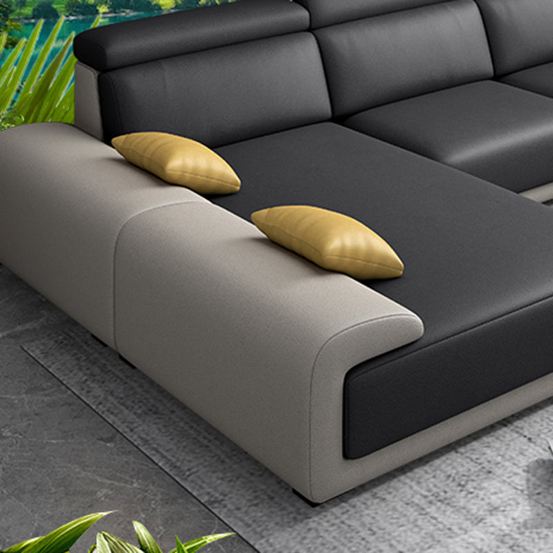 Modern Faux Leather Pillow Top Arm Sectional Stain-Resistant Sofa with Removable Cushions Clearhalo 'furn' 'furn_sectionals' 'Furniture' 'furniture_sectionals' 'Living Room Furniture' 'Sectionals' 4908832