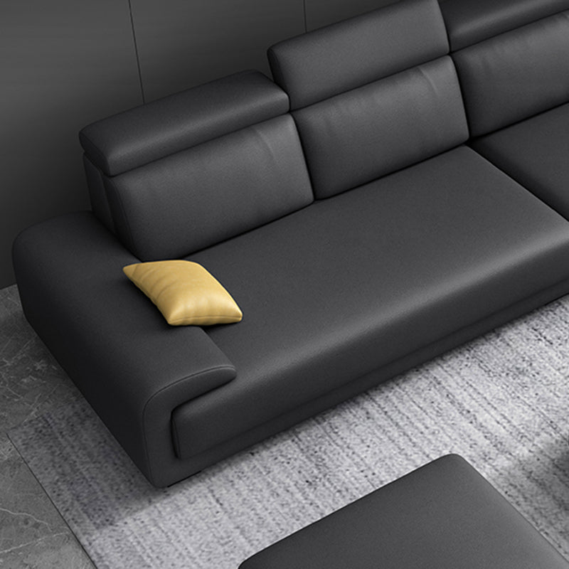 Modern Faux Leather Pillow Top Arm Sectional Stain-Resistant Sofa with Removable Cushions Clearhalo 'furn' 'furn_sectionals' 'Furniture' 'furniture_sectionals' 'Living Room Furniture' 'Sectionals' 4908833