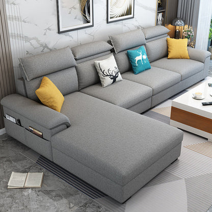 Contemporary 4-seater Sectional Scratch-Resistant Sofa with Storage Light Gray Linen Blend Clearhalo 'Furniture' 'furniture_sectionals' 'Living Room Furniture' 'Sectionals' 4908838