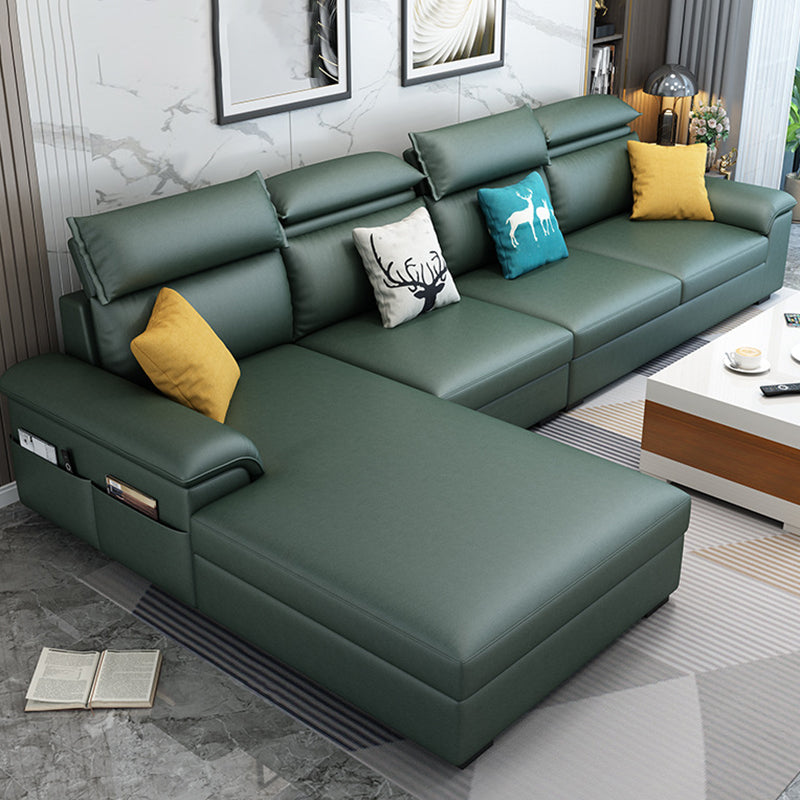 Contemporary 4-seater Sectional Scratch-Resistant Sofa with Storage Green Faux Leather Clearhalo 'Furniture' 'furniture_sectionals' 'Living Room Furniture' 'Sectionals' 4908839