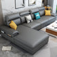 Contemporary 4-seater Sectional Scratch-Resistant Sofa with Storage Grey Faux Leather Clearhalo 'Furniture' 'furniture_sectionals' 'Living Room Furniture' 'Sectionals' 4908840