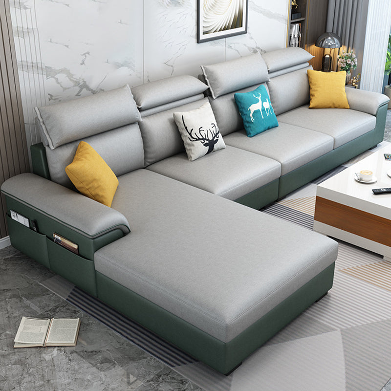 Contemporary 4-seater Sectional Scratch-Resistant Sofa with Storage Gray-Green Faux Leather Clearhalo 'Furniture' 'furniture_sectionals' 'Living Room Furniture' 'Sectionals' 4908842