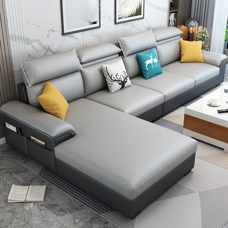 Contemporary 4-seater Sectional Scratch-Resistant Sofa with Storage Dark Grey Light Grey Faux Leather Clearhalo 'Furniture' 'furniture_sectionals' 'Living Room Furniture' 'Sectionals' 4908844