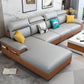 Contemporary 4-seater Sectional Scratch-Resistant Sofa with Storage Grey Orange Faux Leather Memory Foam Clearhalo 'Furniture' 'furniture_sectionals' 'Living Room Furniture' 'Sectionals' 4908846