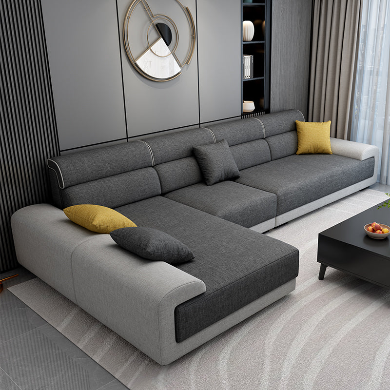 Scandinavian Sofa L-Shape Sectional Left Hand Facing for Four People Dark Gray Linen Blend Memory Foam Clearhalo 'furn' 'furn_sectionals' 'Furniture' 'furniture_sectionals' 'Living Room Furniture' 'Sectionals' 4908873