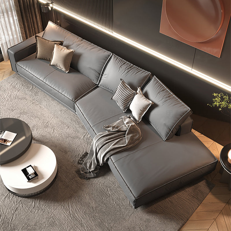 Modern Light Gray Curved Sofa Genuine Leather Corner Sectional for Apartment Faux Leather Clearhalo 'furn' 'furn_sectionals' 'Furniture' 'furniture_sectionals' 'Living Room Furniture' 'Sectionals' 4908884