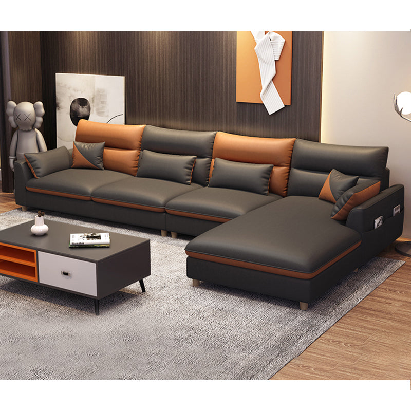 Faux Leather Square Arm Sectional Modern Stain-Resistant Sofa and Chaise for Apartment 122"L x 71"W x 35"H Latex Clearhalo 'furn' 'furn_sectionals' 'Furniture' 'furniture_sectionals' 'Living Room Furniture' 'Sectionals' 4908895