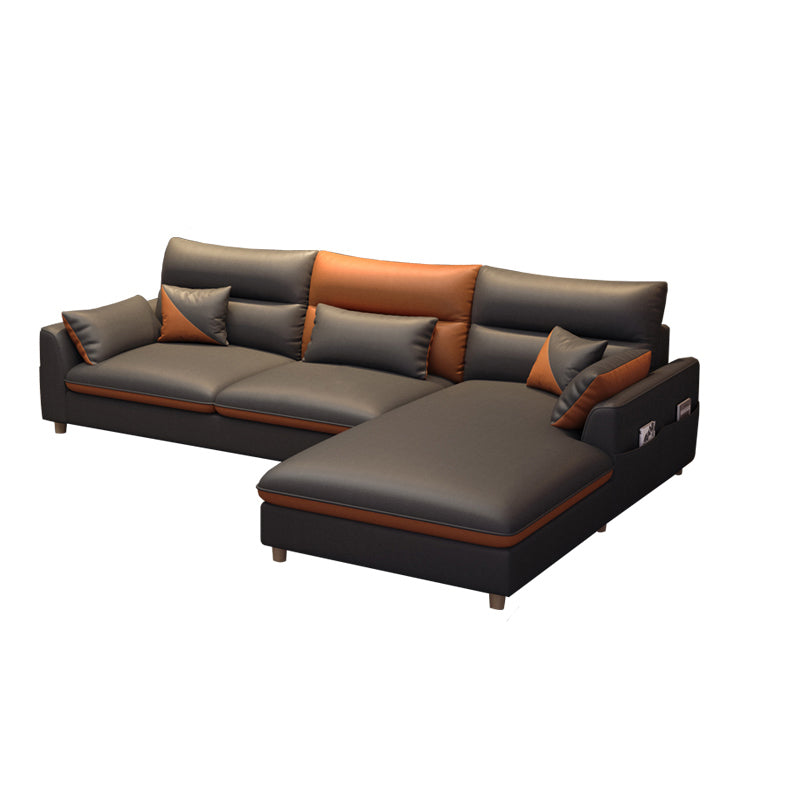 Faux Leather Square Arm Sectional Modern Stain-Resistant Sofa and Chaise for Apartment 94.5"L x 71"W x 35"H Clearhalo 'furn' 'furn_sectionals' 'Furniture' 'furniture_sectionals' 'Living Room Furniture' 'Sectionals' 4908898