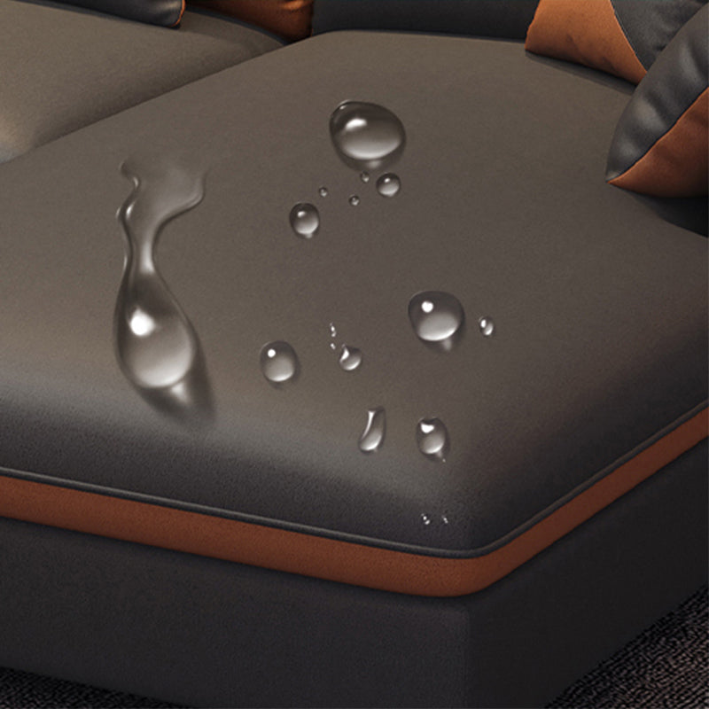 Faux Leather Square Arm Sectional Modern Stain-Resistant Sofa and Chaise for Apartment Clearhalo 'furn' 'furn_sectionals' 'Furniture' 'furniture_sectionals' 'Living Room Furniture' 'Sectionals' 4908900