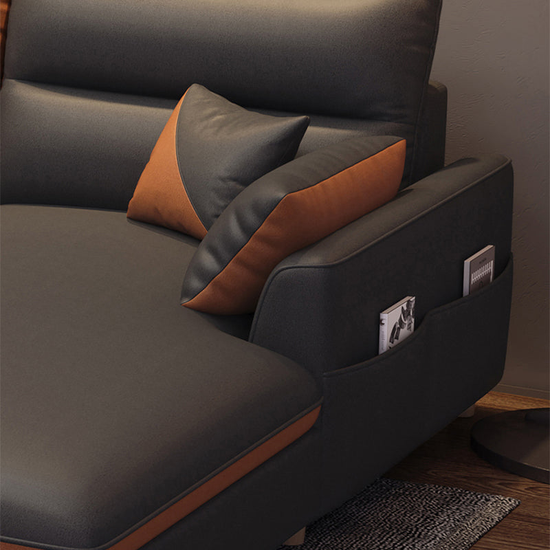 Faux Leather Square Arm Sectional Modern Stain-Resistant Sofa and Chaise for Apartment Clearhalo 'furn' 'furn_sectionals' 'Furniture' 'furniture_sectionals' 'Living Room Furniture' 'Sectionals' 4908903