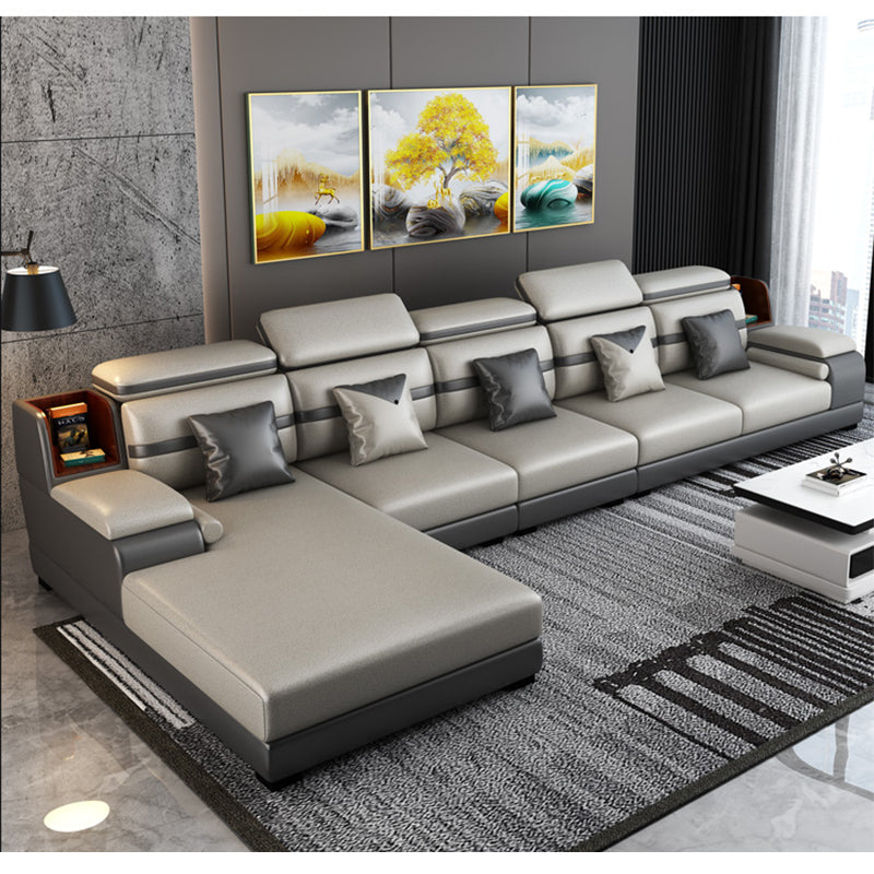 Stain-Resistant Faux Leather Sofa Pillow Top Arm Sectional for Apartment 161"L x 71"W x 29.5"H Latex Clearhalo 'furn' 'furn_sectionals' 'Furniture' 'furniture_sectionals' 'Living Room Furniture' 'Sectionals' 4908909