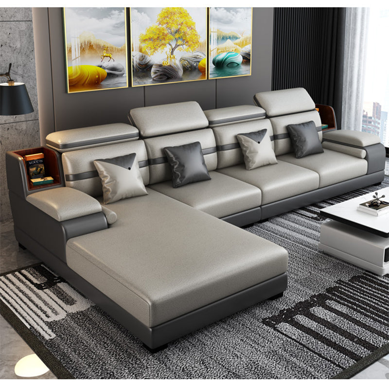 Stain-Resistant Faux Leather Sofa Pillow Top Arm Sectional for Apartment 134"L x 71"W x 29.5"H Latex Clearhalo 'furn' 'furn_sectionals' 'Furniture' 'furniture_sectionals' 'Living Room Furniture' 'Sectionals' 4908910