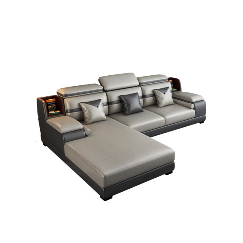 Stain-Resistant Faux Leather Sofa Pillow Top Arm Sectional for Apartment 106"L x 71"W x 29.5"H Sponge Clearhalo 'furn' 'furn_sectionals' 'Furniture' 'furniture_sectionals' 'Living Room Furniture' 'Sectionals' 4908913