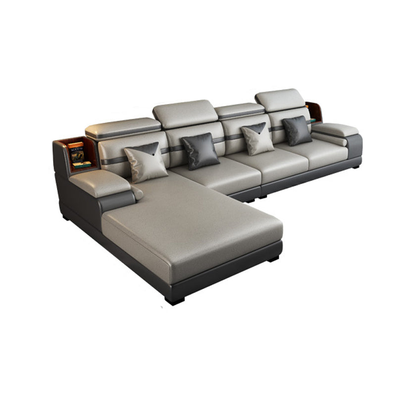 Stain-Resistant Faux Leather Sofa Pillow Top Arm Sectional for Apartment 134"L x 71"W x 29.5"H Sponge Clearhalo 'furn' 'furn_sectionals' 'Furniture' 'furniture_sectionals' 'Living Room Furniture' 'Sectionals' 4908914