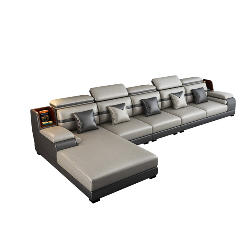 Stain-Resistant Faux Leather Sofa Pillow Top Arm Sectional for Apartment 161"L x 71"W x 29.5"H Sponge Clearhalo 'furn' 'furn_sectionals' 'Furniture' 'furniture_sectionals' 'Living Room Furniture' 'Sectionals' 4908915