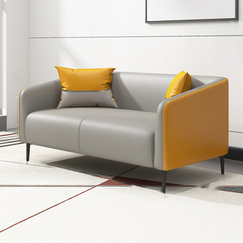 Modern Genuine Leather Sofa Sloped Arm Couch with Tight Seat for Apartment 55"L x 32"W x 28"H Yellow Clearhalo 'furn' 'furn_sofas' 'Furniture' 'furniture_sofas' 'Living Room Furniture' 'Sofa' 'sofas' 4908947