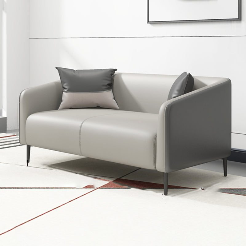 Modern Genuine Leather Sofa Sloped Arm Couch with Tight Seat for Apartment 55"L x 32"W x 28"H Grey Clearhalo 'furn' 'furn_sofas' 'Furniture' 'furniture_sofas' 'Living Room Furniture' 'Sofa' 'sofas' 4908948