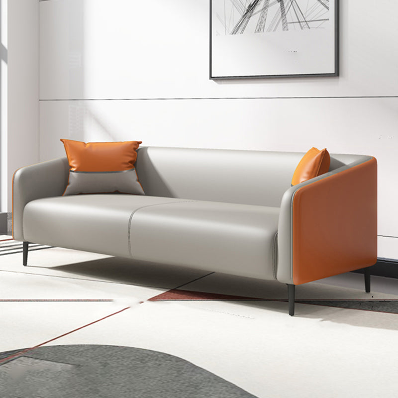 Modern Genuine Leather Sofa Sloped Arm Couch with Tight Seat for Apartment 75"L x 32"W x 28"H Orange Clearhalo 'furn' 'furn_sofas' 'Furniture' 'furniture_sofas' 'Living Room Furniture' 'Sofa' 'sofas' 4908951