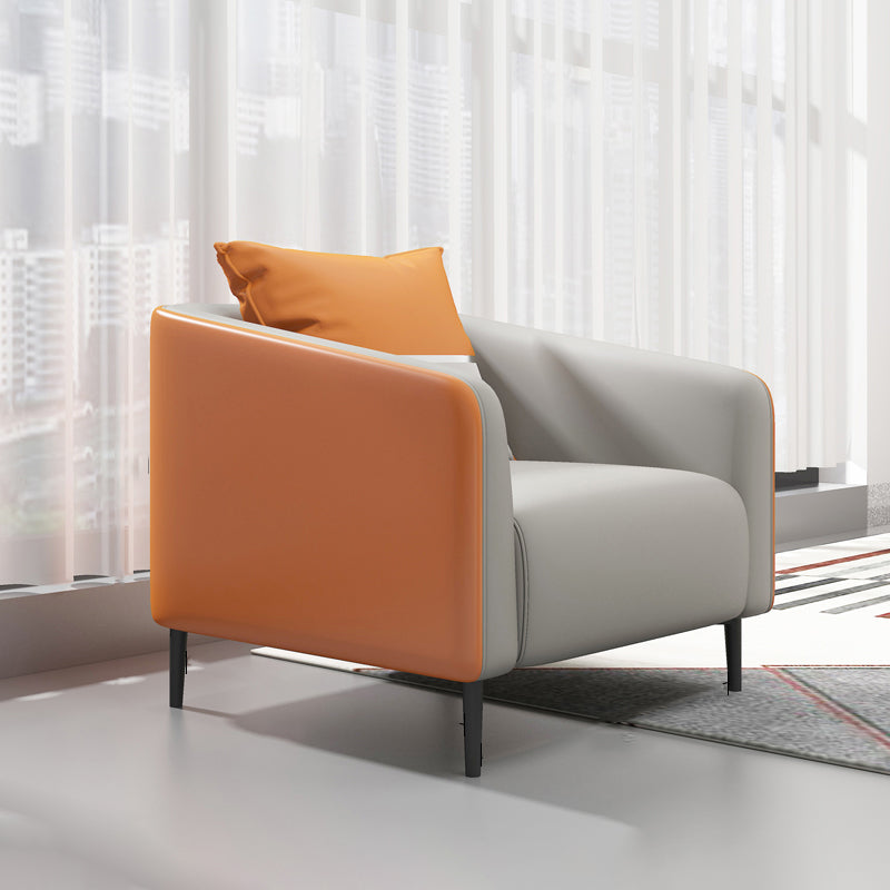 Modern Genuine Leather Sofa Sloped Arm Couch with Tight Seat for Apartment 31.5"L x 32"W x 28"H Orange Clearhalo 'furn' 'furn_sofas' 'Furniture' 'furniture_sofas' 'Living Room Furniture' 'Sofa' 'sofas' 4908952