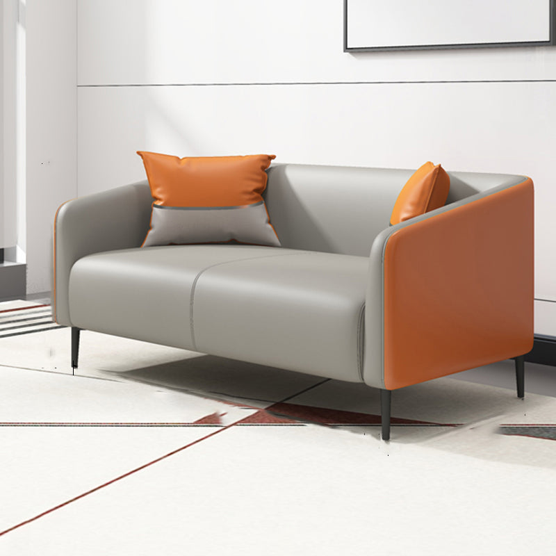 Modern Genuine Leather Sofa Sloped Arm Couch with Tight Seat for Apartment 55"L x 32"W x 28"H Orange Clearhalo 'furn' 'furn_sofas' 'Furniture' 'furniture_sofas' 'Living Room Furniture' 'Sofa' 'sofas' 4908953