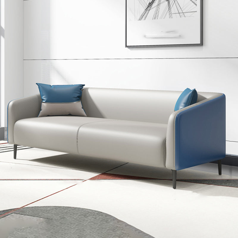 Modern Genuine Leather Sofa Sloped Arm Couch with Tight Seat for Apartment 75"L x 32"W x 28"H Blue Clearhalo 'furn' 'furn_sofas' 'Furniture' 'furniture_sofas' 'Living Room Furniture' 'Sofa' 'sofas' 4908954