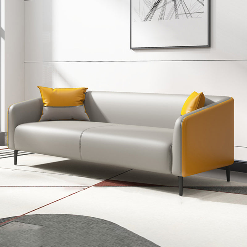 Modern Genuine Leather Sofa Sloped Arm Couch with Tight Seat for Apartment 75"L x 32"W x 28"H Yellow Clearhalo 'furn' 'furn_sofas' 'Furniture' 'furniture_sofas' 'Living Room Furniture' 'Sofa' 'sofas' 4908958