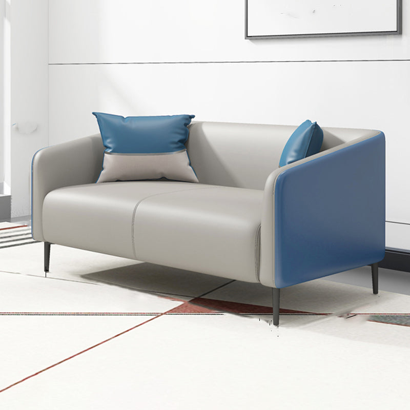 Modern Genuine Leather Sofa Sloped Arm Couch with Tight Seat for Apartment 55"L x 32"W x 28"H Blue Clearhalo 'furn' 'furn_sofas' 'Furniture' 'furniture_sofas' 'Living Room Furniture' 'Sofa' 'sofas' 4908962
