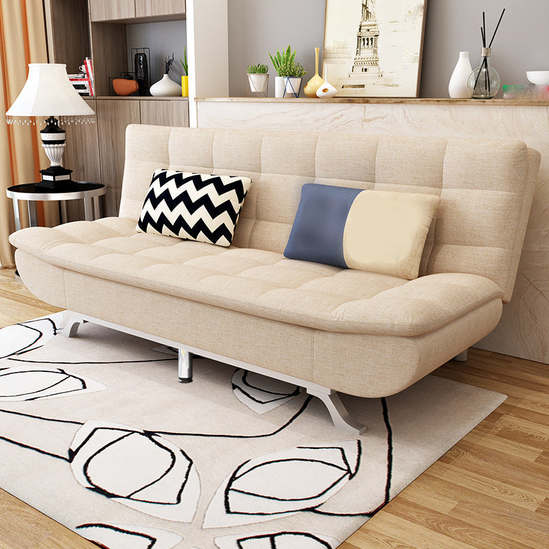 Contemporary Armless Sofa Foldable Couch with Tufted Back for Living Room Beige Clearhalo 'furn' 'furn_sofas' 'Furniture' 'furniture_sofas' 'Living Room Furniture' 'Sofa' 'sofas' 4908978