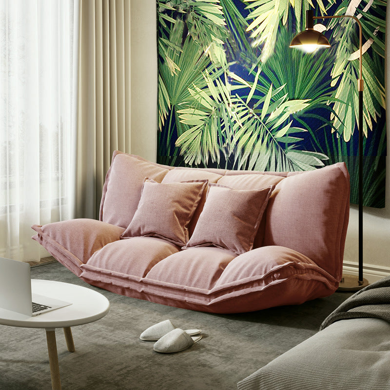 Modern Tight Back Convertible Sleeper Sofa Fabric Armless Solid Color Sofa 63"L x 41"W x 20"H Pink Clearhalo 'furn' 'furn_sofas' 'Furniture' 'furniture_sofas' 'Living Room Furniture' 'Sofa' 'sofas' 4908999