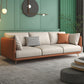 Scandinavian 3-seater Sofa Tuxedo Arm Couch with Sewn Pillow Back 91"L x 29.5"W x 33.5"H Beige Orange Clearhalo 'furn' 'furn_sofas' 'Furniture' 'furniture_sofas' 'Living Room Furniture' 'Sofa' 'sofas' 4909030