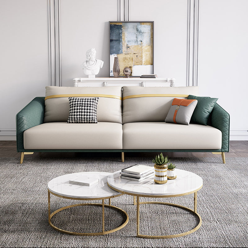 Green Living Room Sofa Sloped Arm Modern Faux Leather Settee with Brass Legs 83"L x 33.5"W x 28"H Sponge Clearhalo 'furn' 'furn_sofas' 'Furniture' 'furniture_sofas' 'Living Room Furniture' 'Sofa' 'sofas' 4909060