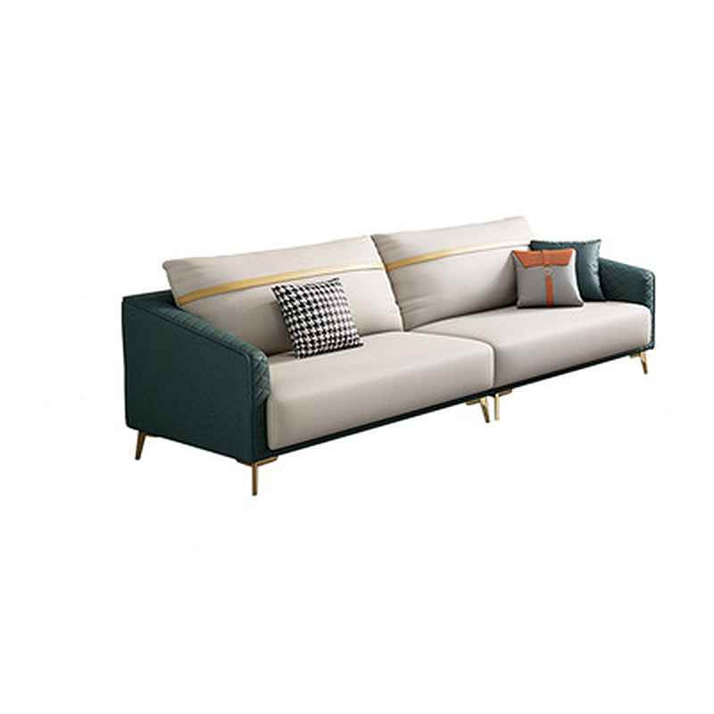 Green Living Room Sofa Sloped Arm Modern Faux Leather Settee with Brass Legs 94"L x 33"W x 28"H Clearhalo 'furn' 'furn_sofas' 'Furniture' 'furniture_sofas' 'Living Room Furniture' 'Sofa' 'sofas' 4909067