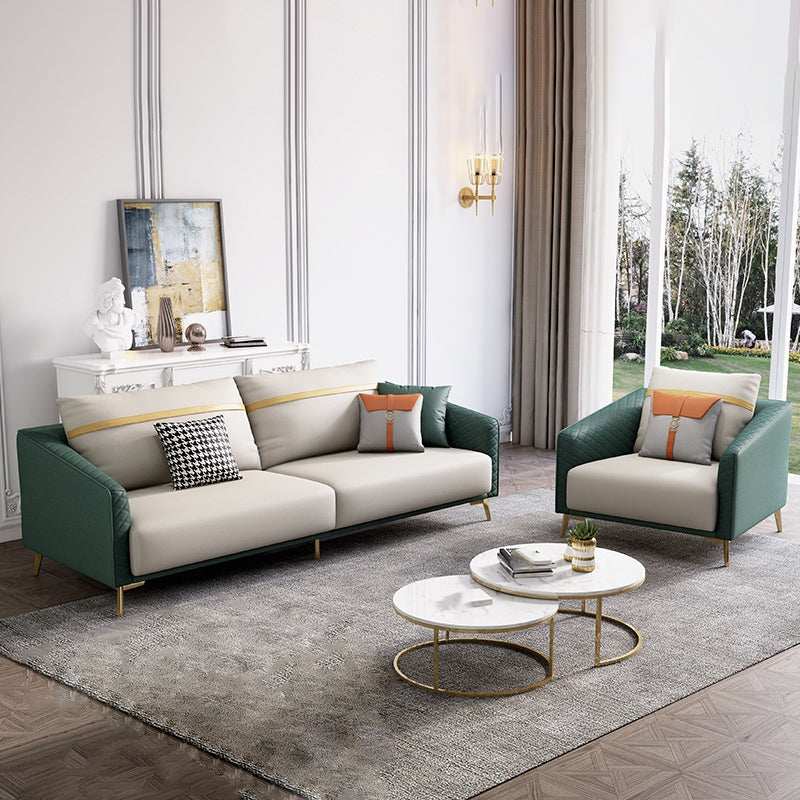 Green Living Room Sofa Sloped Arm Modern Faux Leather Settee with Brass Legs Clearhalo 'furn' 'furn_sofas' 'Furniture' 'furniture_sofas' 'Living Room Furniture' 'Sofa' 'sofas' 4909069